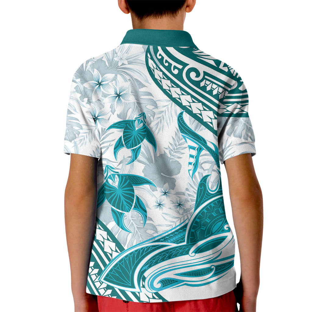 Cyan Polynesia Kid Polo Shirt Polynesian Turtle Shark Tattoo Tropical Vintage LT14 - Polynesian Pride
