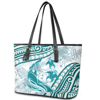 Cyan Polynesia Leather Tote Bag Polynesian Turtle Shark Tattoo Tropical Vintage