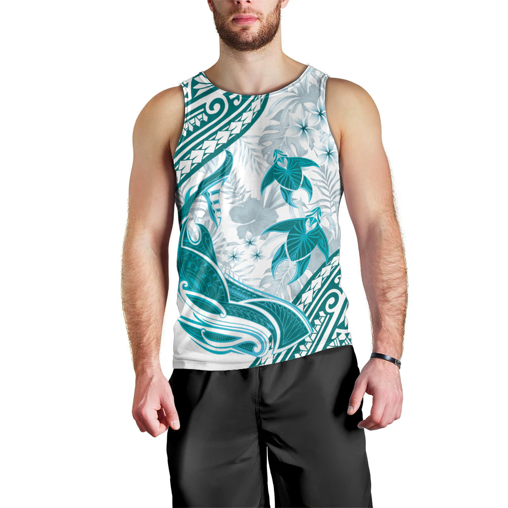 Cyan Polynesia Men Tank Top Polynesian Turtle Shark Tattoo Tropical Vintage LT14 - Polynesian Pride