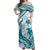 Cyan Polynesia Off Shoulder Maxi Dress Polynesian Turtle Shark Tattoo Tropical Vintage LT14 Women Cyan - Polynesian Pride