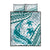Cyan Polynesia Quilt Bed Set Polynesian Turtle Shark Tattoo Tropical Vintage