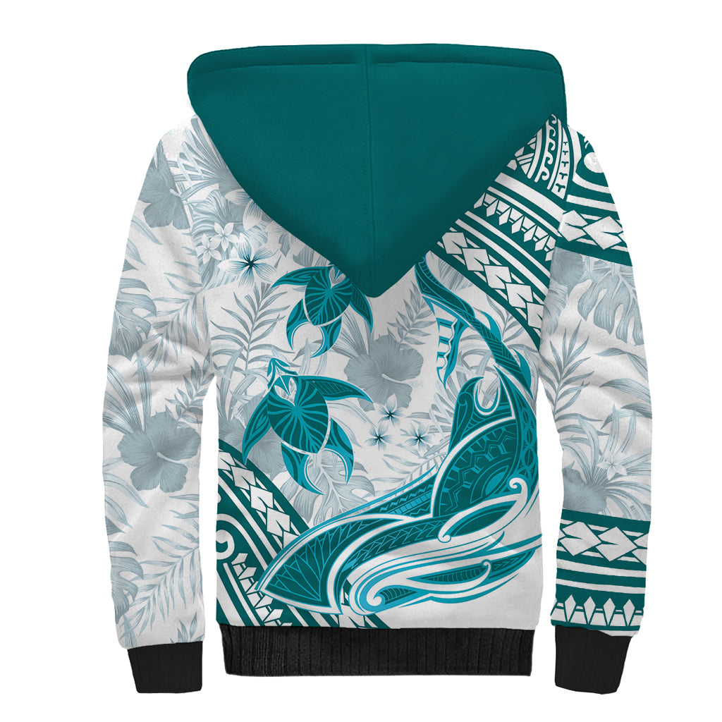 Cyan Polynesia Sherpa Hoodie Polynesian Turtle Shark Tattoo Tropical Vintage LT14 - Polynesian Pride