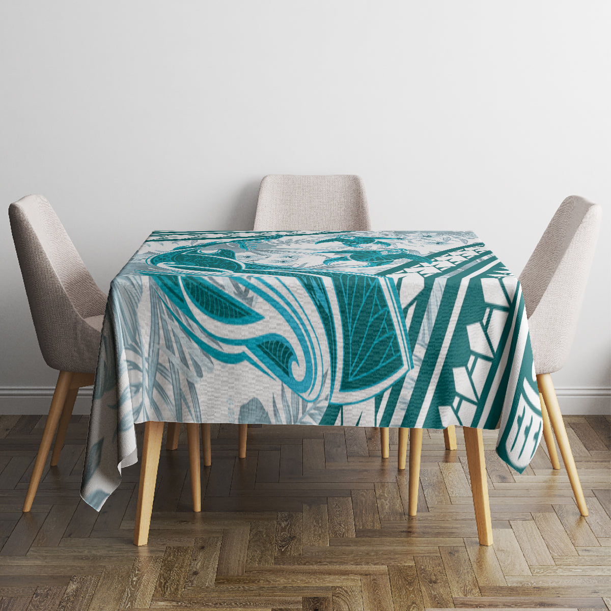 Cyan Polynesia Tablecloth Polynesian Turtle Shark Tattoo Tropical Vintage