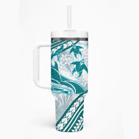 Cyan Polynesia Tumbler With Handle Polynesian Turtle Shark Tattoo Tropical Vintage