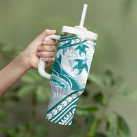 Cyan Polynesia Tumbler With Handle Polynesian Turtle Shark Tattoo Tropical Vintage