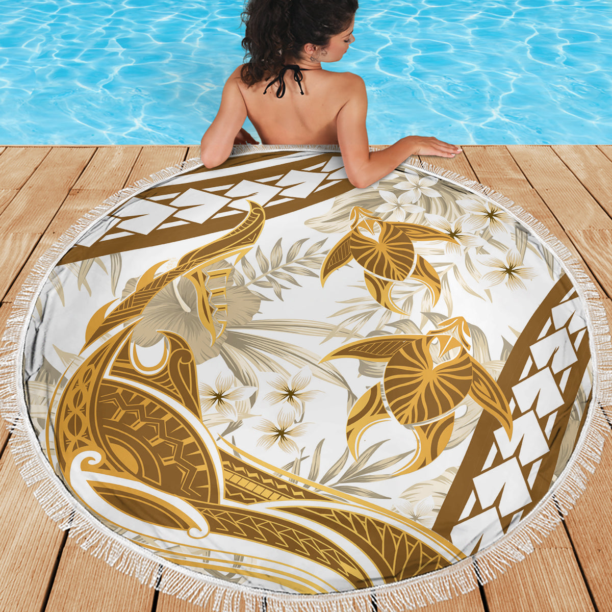 Gold Polynesia Beach Blanket Polynesian Turtle Shark Tattoo Tropical Vintage