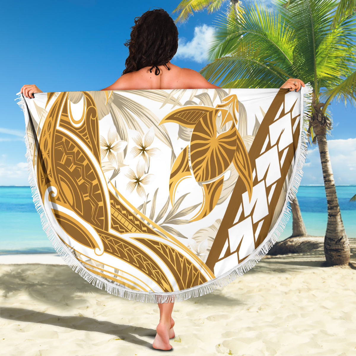 Gold Polynesia Beach Blanket Polynesian Turtle Shark Tattoo Tropical Vintage