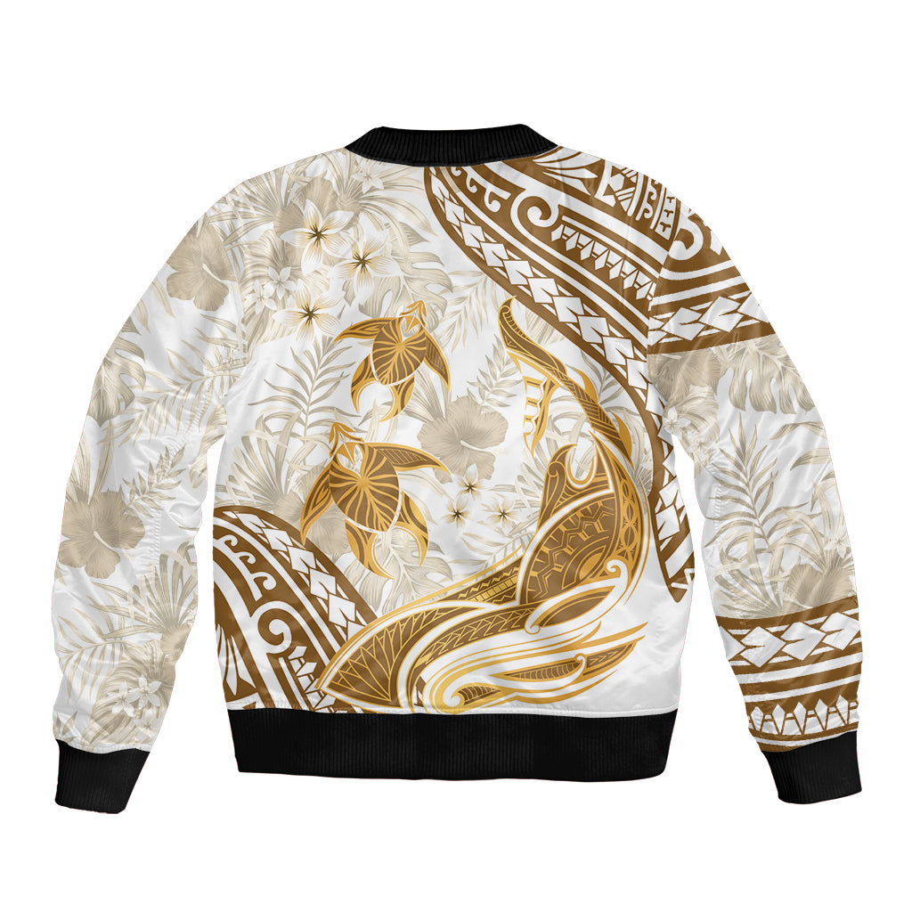 Gold Polynesia Bomber Jacket Polynesian Turtle Shark Tattoo Tropical Vintage LT14 - Polynesian Pride