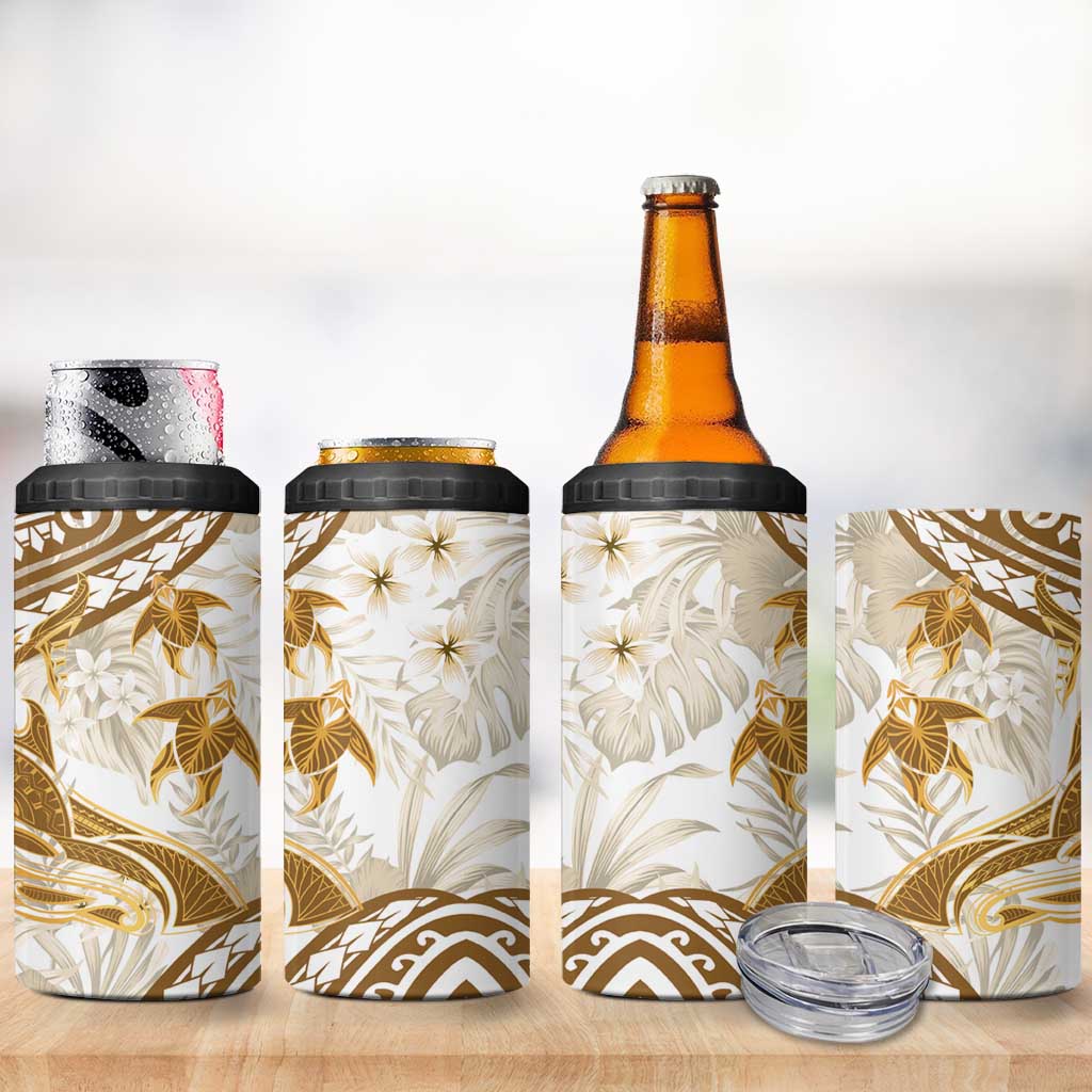Gold Polynesia 4 in 1 Can Cooler Tumbler Polynesian Turtle Shark Tattoo Tropical Vintage