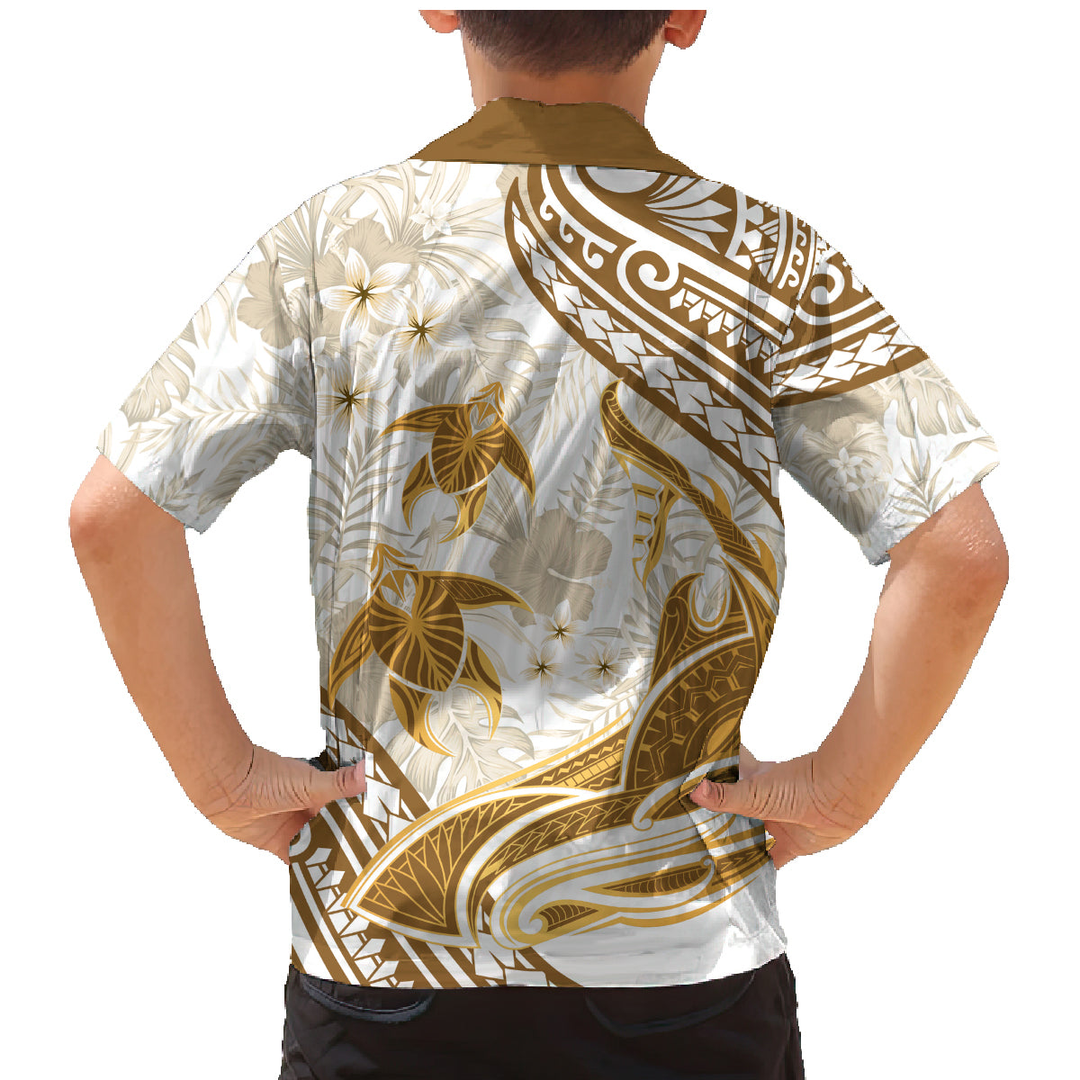 Gold Polynesia Family Matching Mermaid Dress and Hawaiian Shirt Polynesian Turtle Shark Tattoo Tropical Vintage LT14 - Polynesian Pride