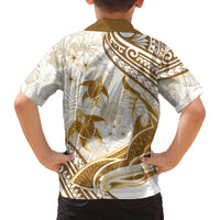 Gold Polynesia Family Matching Off Shoulder Long Sleeve Dress and Hawaiian Shirt Polynesian Turtle Shark Tattoo Tropical Vintage LT14 - Polynesian Pride