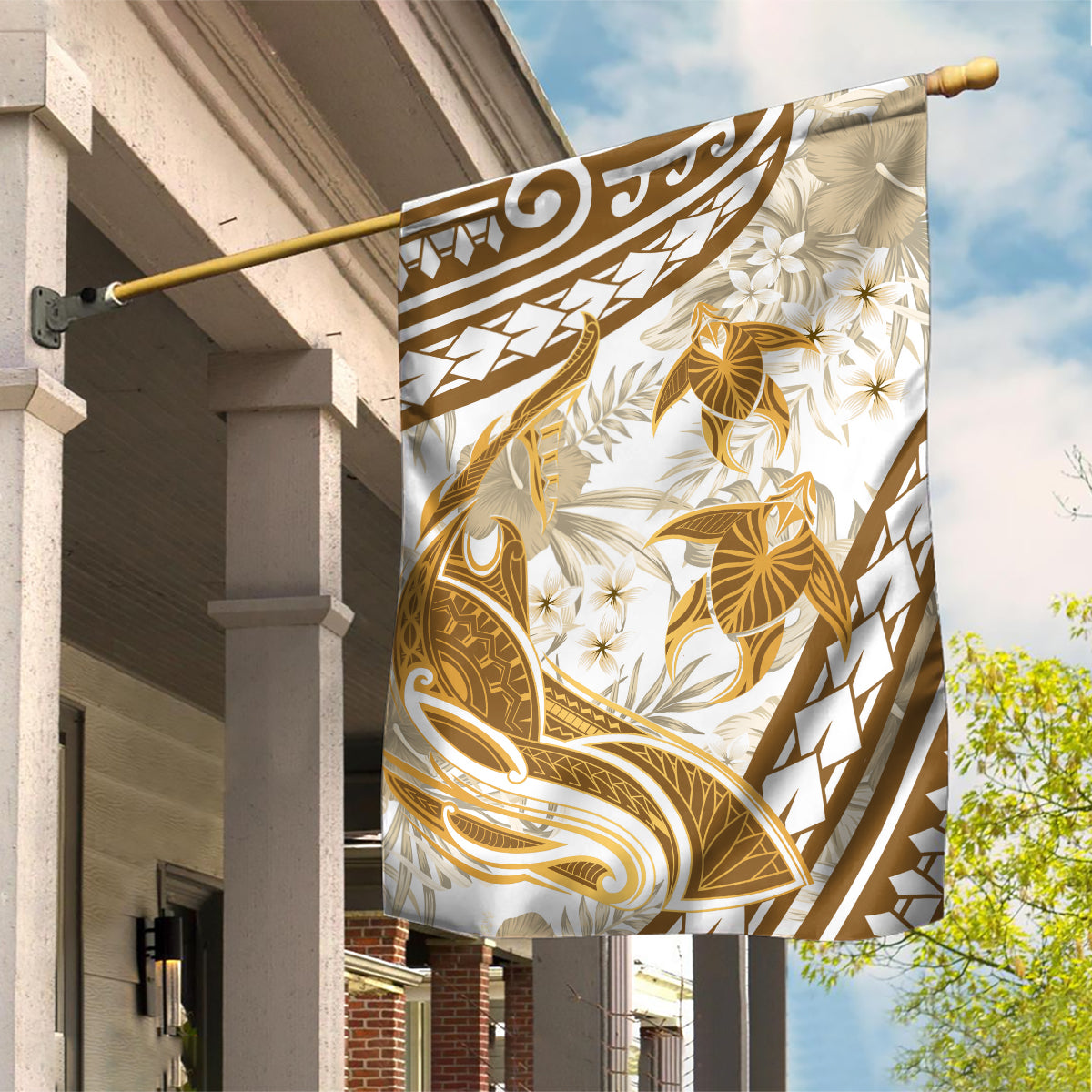 Gold Polynesia Garden Flag Polynesian Turtle Shark Tattoo Tropical Vintage