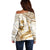 Gold Polynesia Off Shoulder Sweater Polynesian Turtle Shark Tattoo Tropical Vintage LT14 - Polynesian Pride