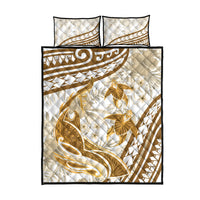 Gold Polynesia Quilt Bed Set Polynesian Turtle Shark Tattoo Tropical Vintage
