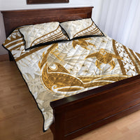 Gold Polynesia Quilt Bed Set Polynesian Turtle Shark Tattoo Tropical Vintage