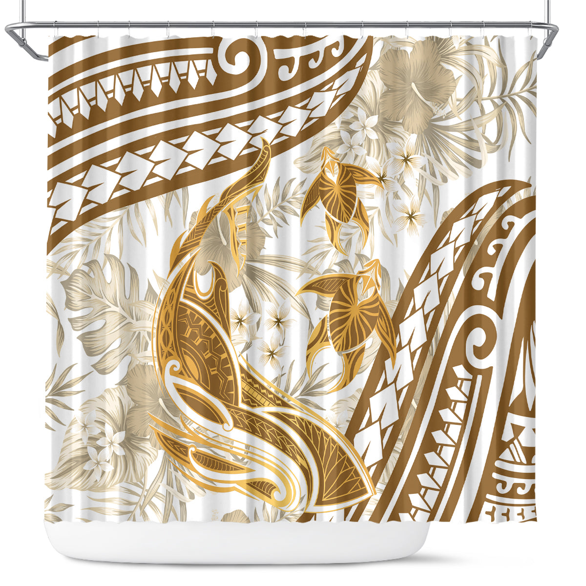 Gold Polynesia Shower Curtain Polynesian Turtle Shark Tattoo Tropical Vintage LT14 Gold - Polynesian Pride