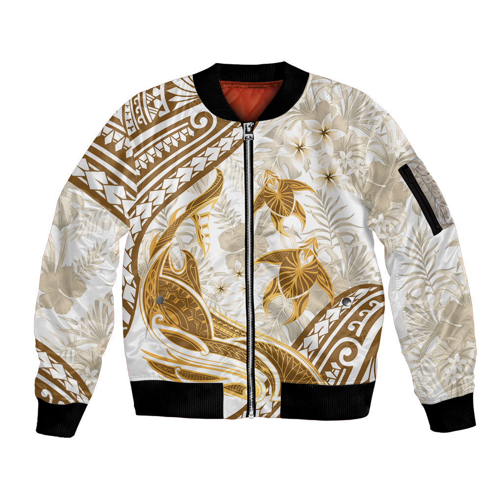 Gold Polynesia Sleeve Zip Bomber Jacket Polynesian Turtle Shark Tattoo Tropical Vintage LT14 Unisex Gold - Polynesian Pride
