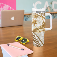 Gold Polynesia Tumbler With Handle Polynesian Turtle Shark Tattoo Tropical Vintage