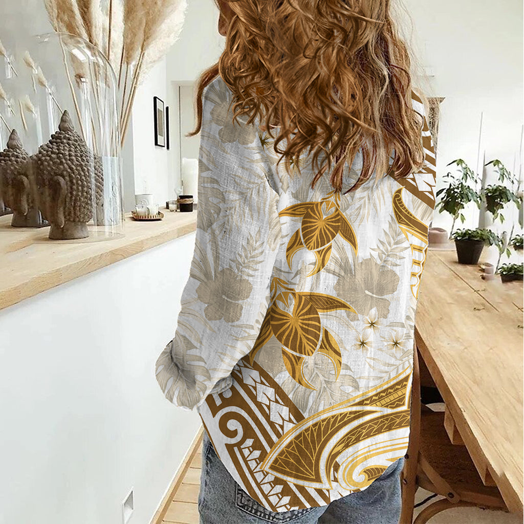 Gold Polynesia Women Casual Shirt Polynesian Turtle Shark Tattoo Tropical Vintage LT14 - Polynesian Pride
