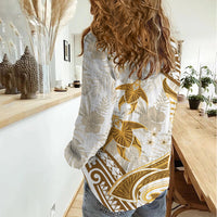 Gold Polynesia Women Casual Shirt Polynesian Turtle Shark Tattoo Tropical Vintage LT14 - Polynesian Pride