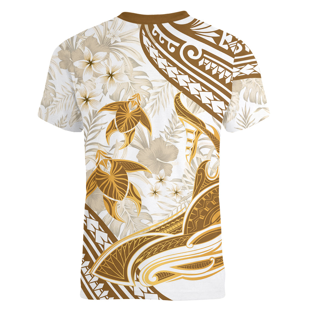 Gold Polynesia Women V Neck T Shirt Polynesian Turtle Shark Tattoo Tropical Vintage LT14 - Polynesian Pride
