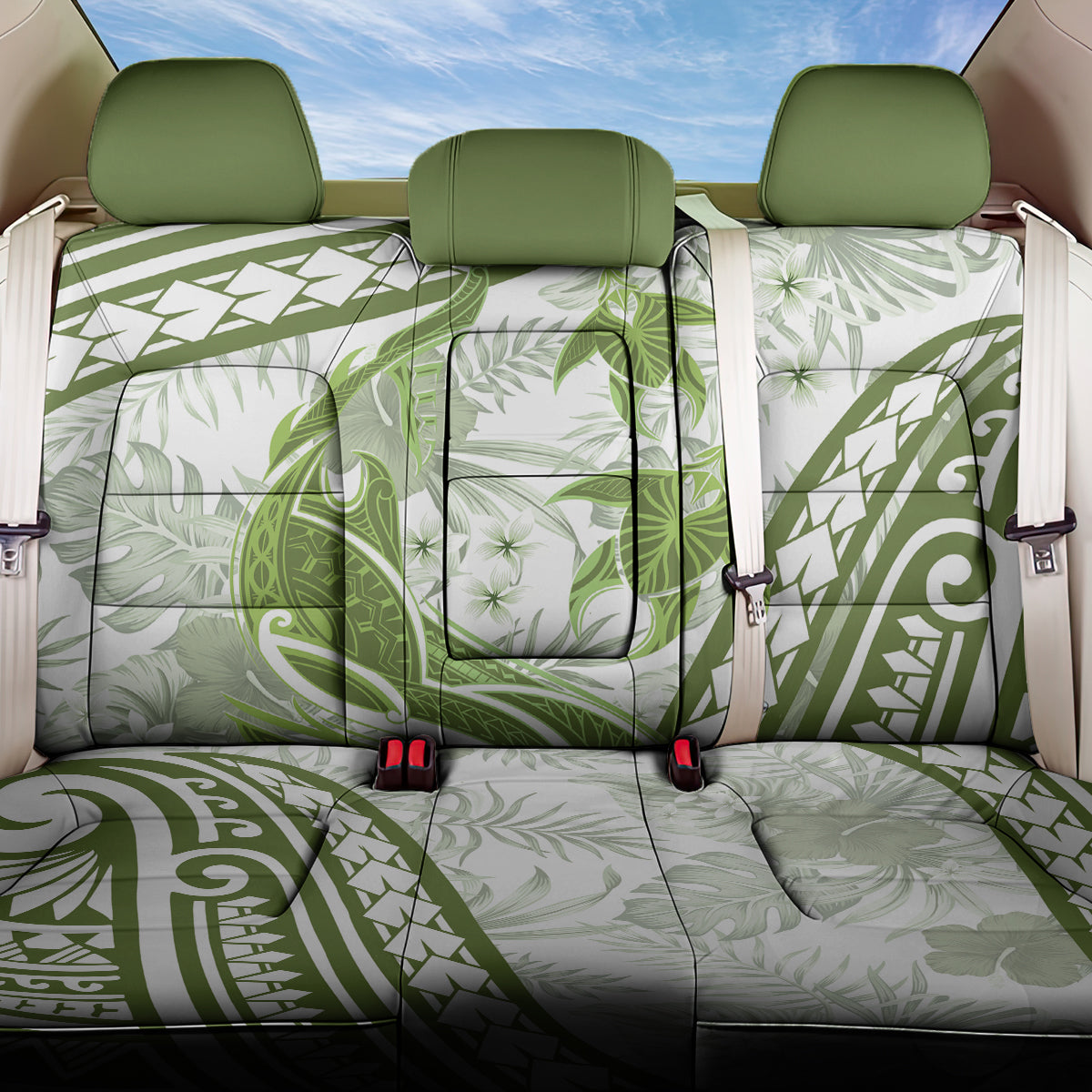 Lime Green Polynesia Back Car Seat Cover Polynesian Turtle Shark Tattoo Tropical Vintage