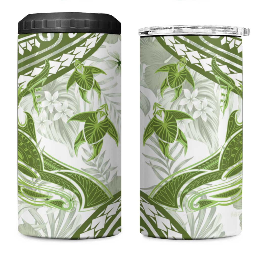 Lime Green Polynesia 4 in 1 Can Cooler Tumbler Polynesian Turtle Shark Tattoo Tropical Vintage