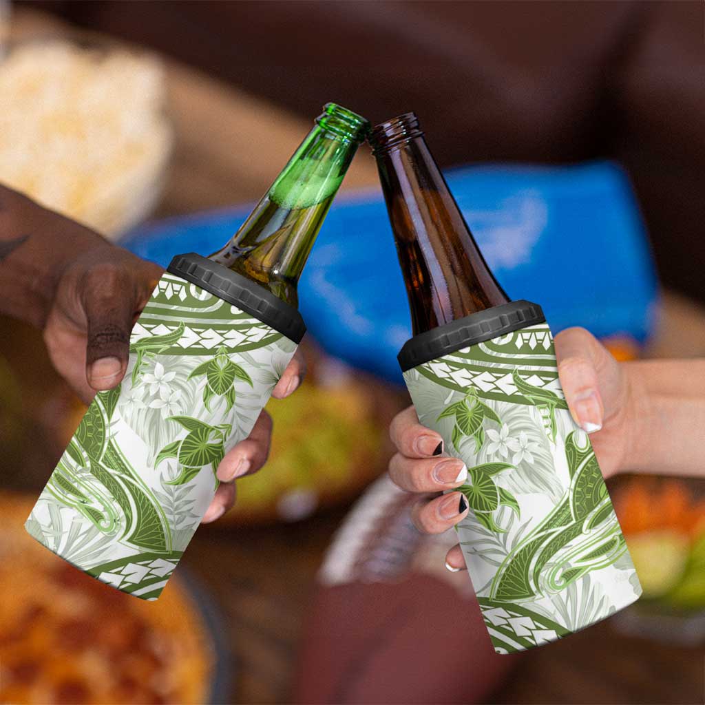 Lime Green Polynesia 4 in 1 Can Cooler Tumbler Polynesian Turtle Shark Tattoo Tropical Vintage