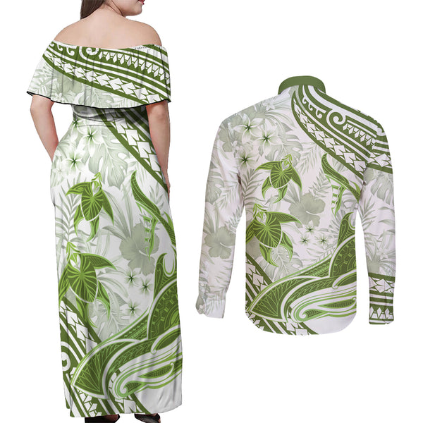 Lime Green Polynesia Couples Matching Off Shoulder Maxi Dress and Long ...
