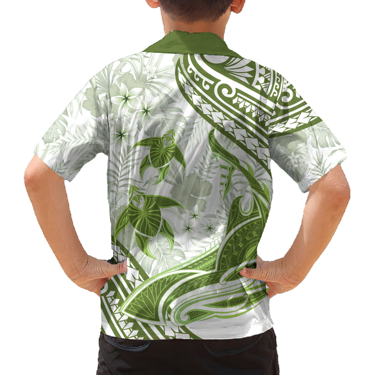 Lime Green Polynesia Family Matching Off Shoulder Long Sleeve Dress and Hawaiian Shirt Polynesian Turtle Shark Tattoo Tropical Vintage LT14 - Polynesian Pride