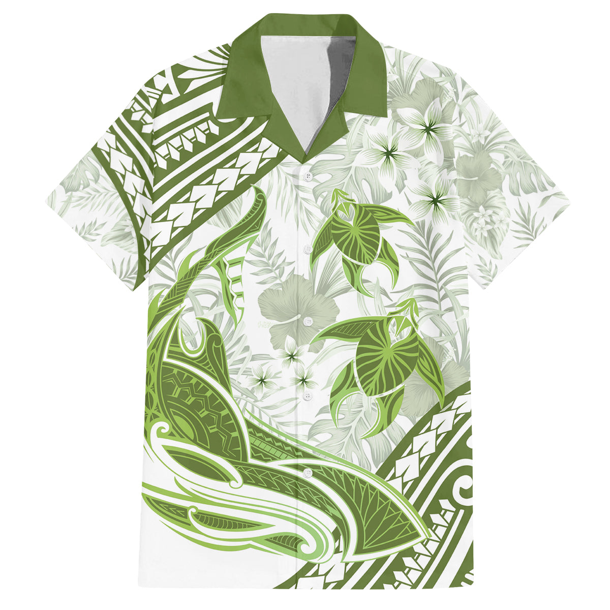 Lime Green Polynesia Family Matching Off Shoulder Long Sleeve Dress and Hawaiian Shirt Polynesian Turtle Shark Tattoo Tropical Vintage LT14 Dad's Shirt - Short Sleeve Lime Green - Polynesian Pride