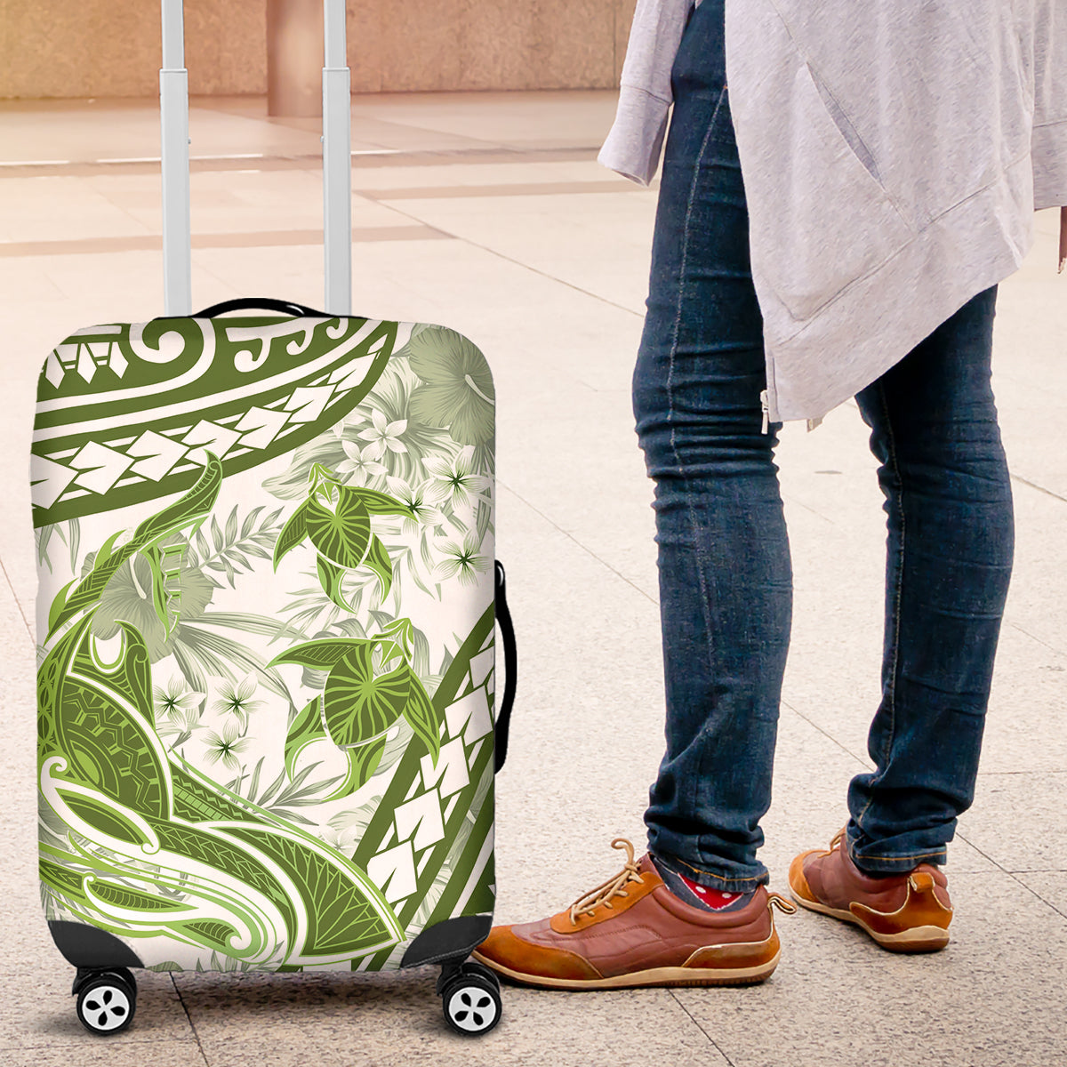 Lime Green Polynesia Luggage Cover Polynesian Turtle Shark Tattoo Tropical Vintage LT14 Lime Green - Polynesian Pride