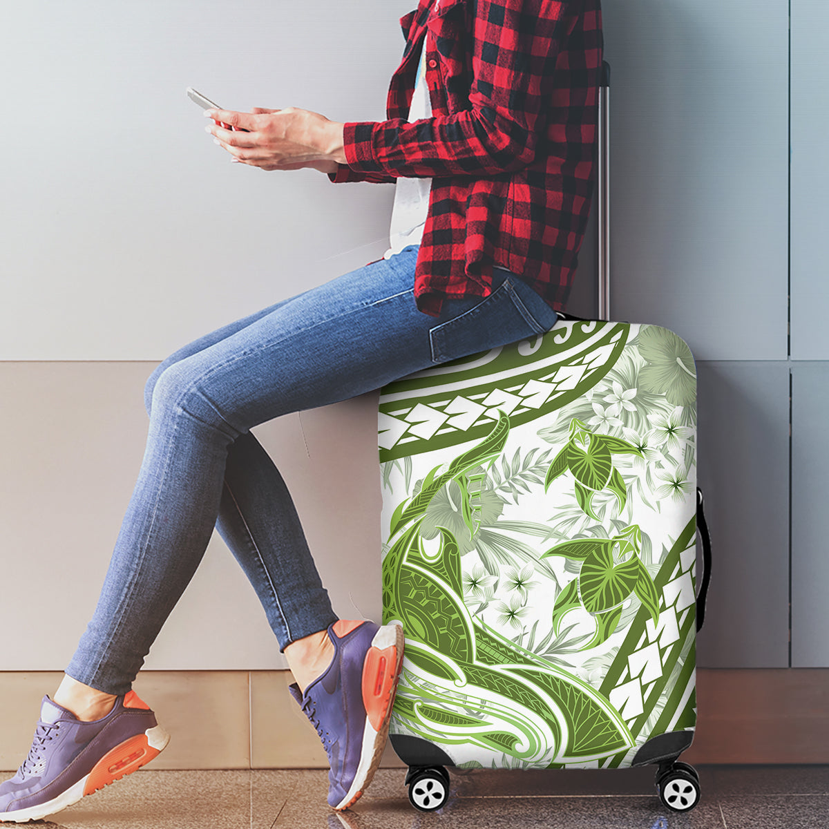 Lime Green Polynesia Luggage Cover Polynesian Turtle Shark Tattoo Tropical Vintage LT14 - Polynesian Pride