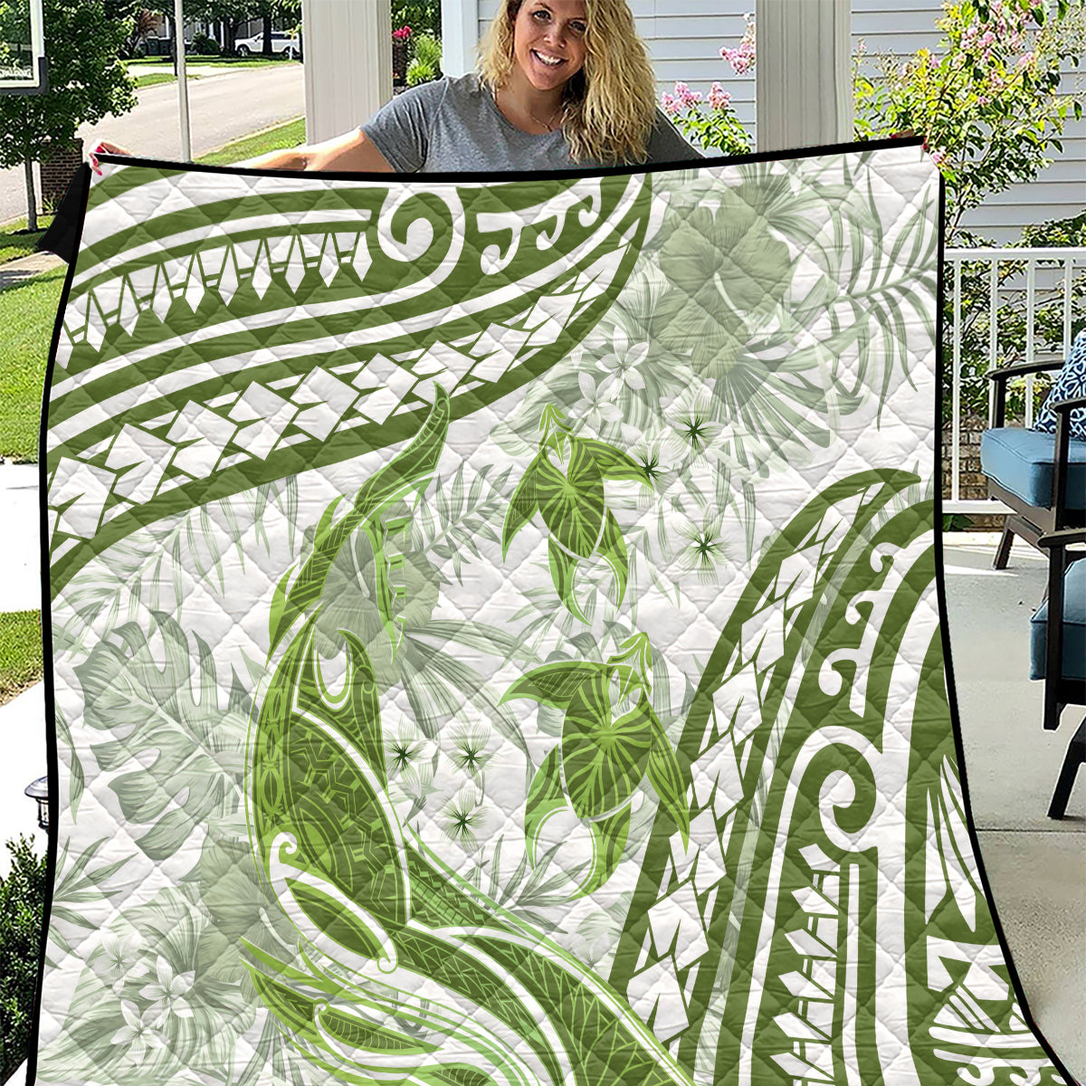 Lime Green Polynesia Quilt Polynesian Turtle Shark Tattoo Tropical Vintage LT14 Lime Green - Polynesian Pride
