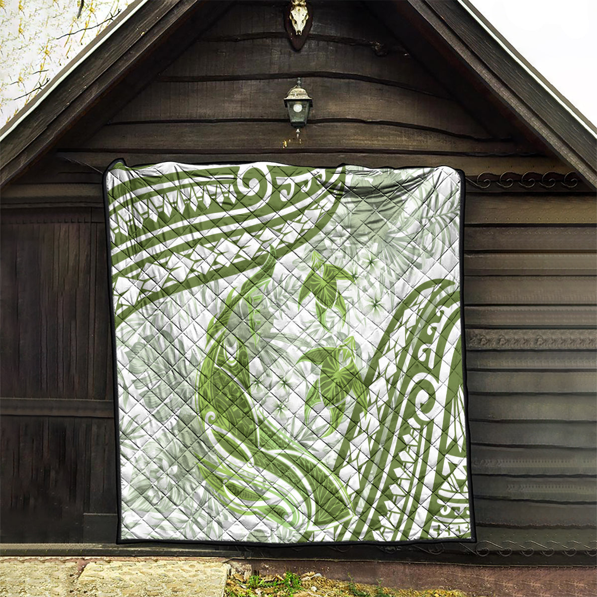 Lime Green Polynesia Quilt Polynesian Turtle Shark Tattoo Tropical Vintage