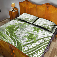 Lime Green Polynesia Quilt Bed Set Polynesian Turtle Shark Tattoo Tropical Vintage