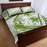 Lime Green Polynesia Quilt Bed Set Polynesian Turtle Shark Tattoo Tropical Vintage