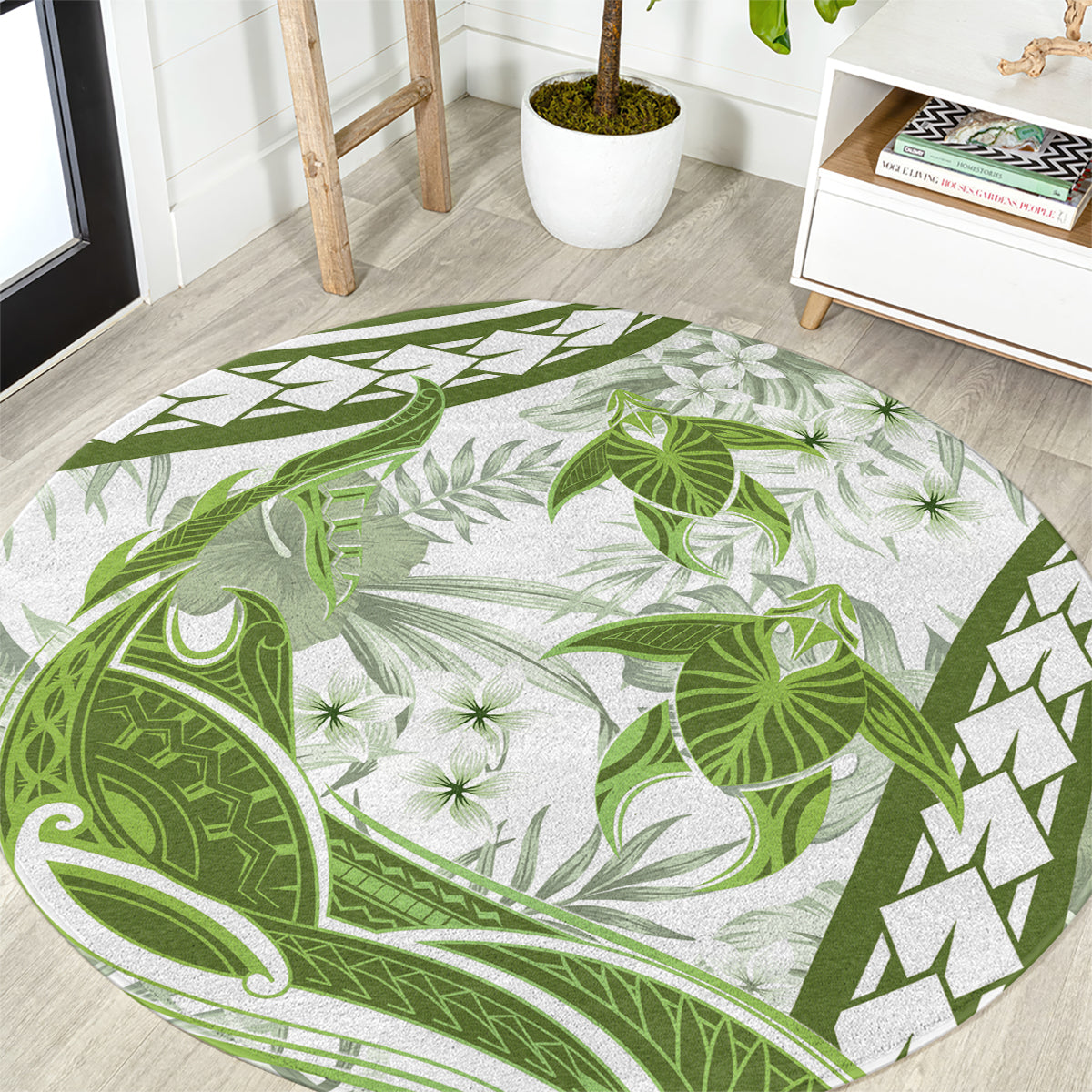 Lime Green Polynesia Round Carpet Polynesian Turtle Shark Tattoo Tropical Vintage LT14 Lime Green - Polynesian Pride
