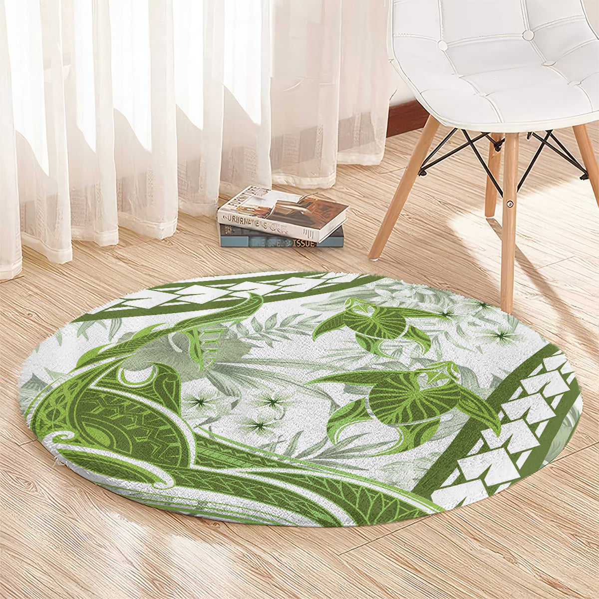 Lime Green Polynesia Round Carpet Polynesian Turtle Shark Tattoo Tropical Vintage LT14 - Polynesian Pride