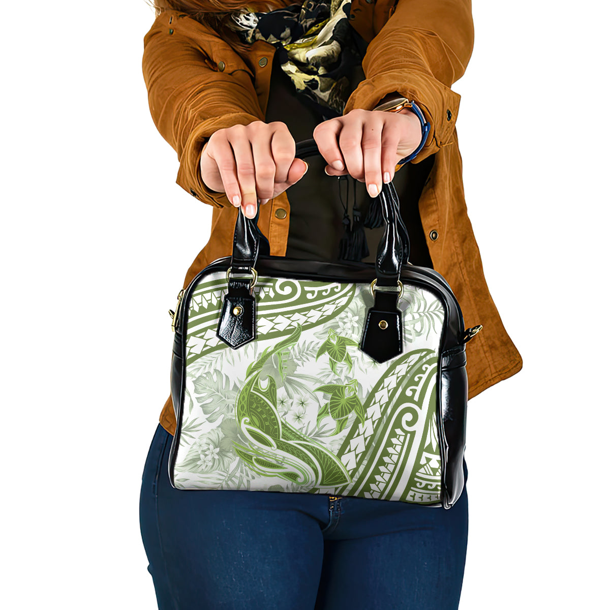 Lime Green Polynesia Shoulder Handbag Polynesian Turtle Shark Tattoo Tropical Vintage LT14 One Size Lime Green - Polynesian Pride