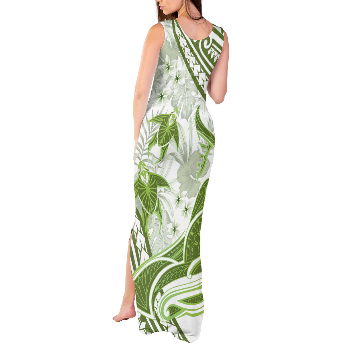 Lime Green Polynesia Tank Maxi Dress Polynesian Turtle Shark Tattoo Tropical Vintage LT14 - Polynesian Pride