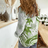 Lime Green Polynesia Women Casual Shirt Polynesian Turtle Shark Tattoo Tropical Vintage LT14 - Polynesian Pride
