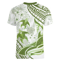Lime Green Polynesia Women V Neck T Shirt Polynesian Turtle Shark Tattoo Tropical Vintage LT14 - Polynesian Pride