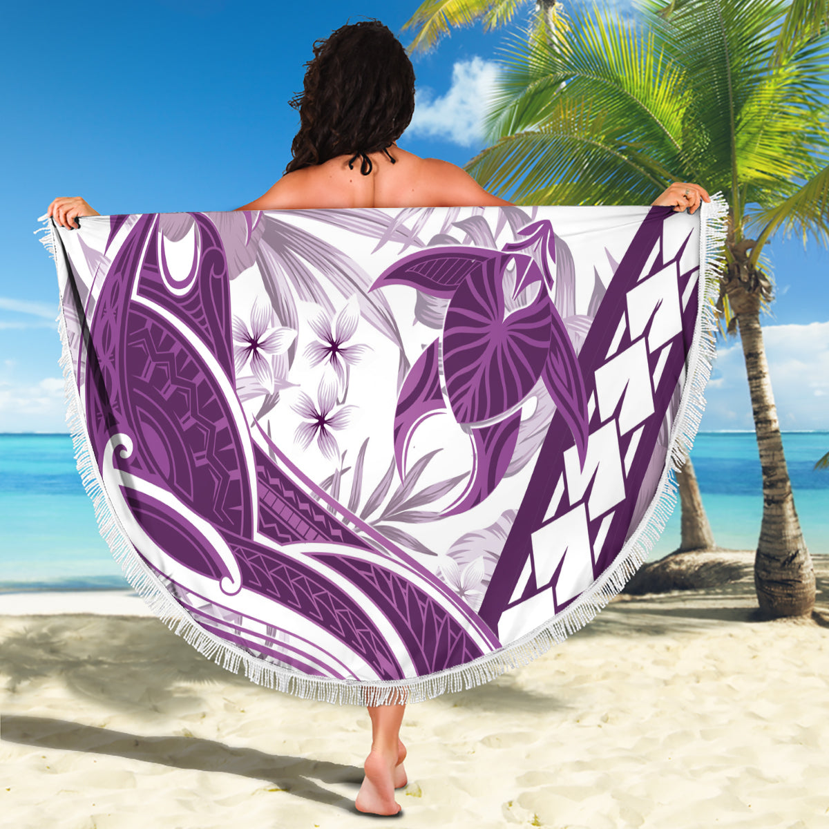 Purple Polynesia Beach Blanket Polynesian Turtle Shark Tattoo Tropical Vintage