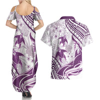 Purple Polynesia Couples Matching Summer Maxi Dress and Hawaiian Shirt Polynesian Turtle Shark Tattoo Tropical Vintage LT14 - Polynesian Pride