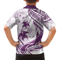 Purple Polynesia Family Matching Off Shoulder Long Sleeve Dress and Hawaiian Shirt Polynesian Turtle Shark Tattoo Tropical Vintage LT14 - Polynesian Pride