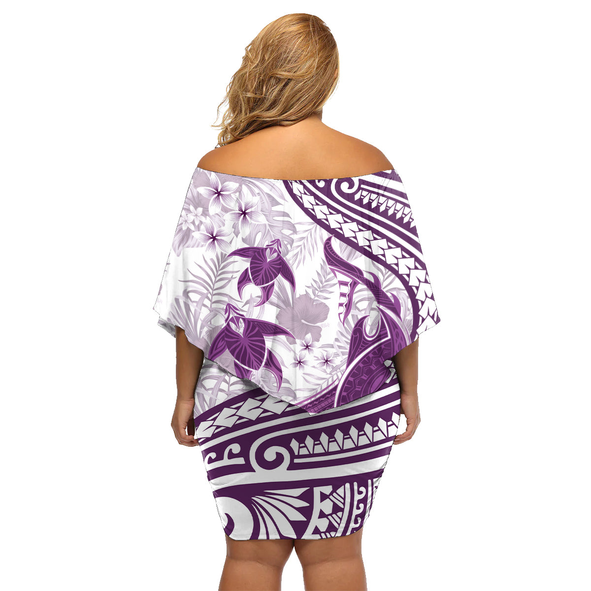 Purple Polynesia Family Matching Off Shoulder Short Dress and Hawaiian Shirt Polynesian Turtle Shark Tattoo Tropical Vintage LT14 - Polynesian Pride