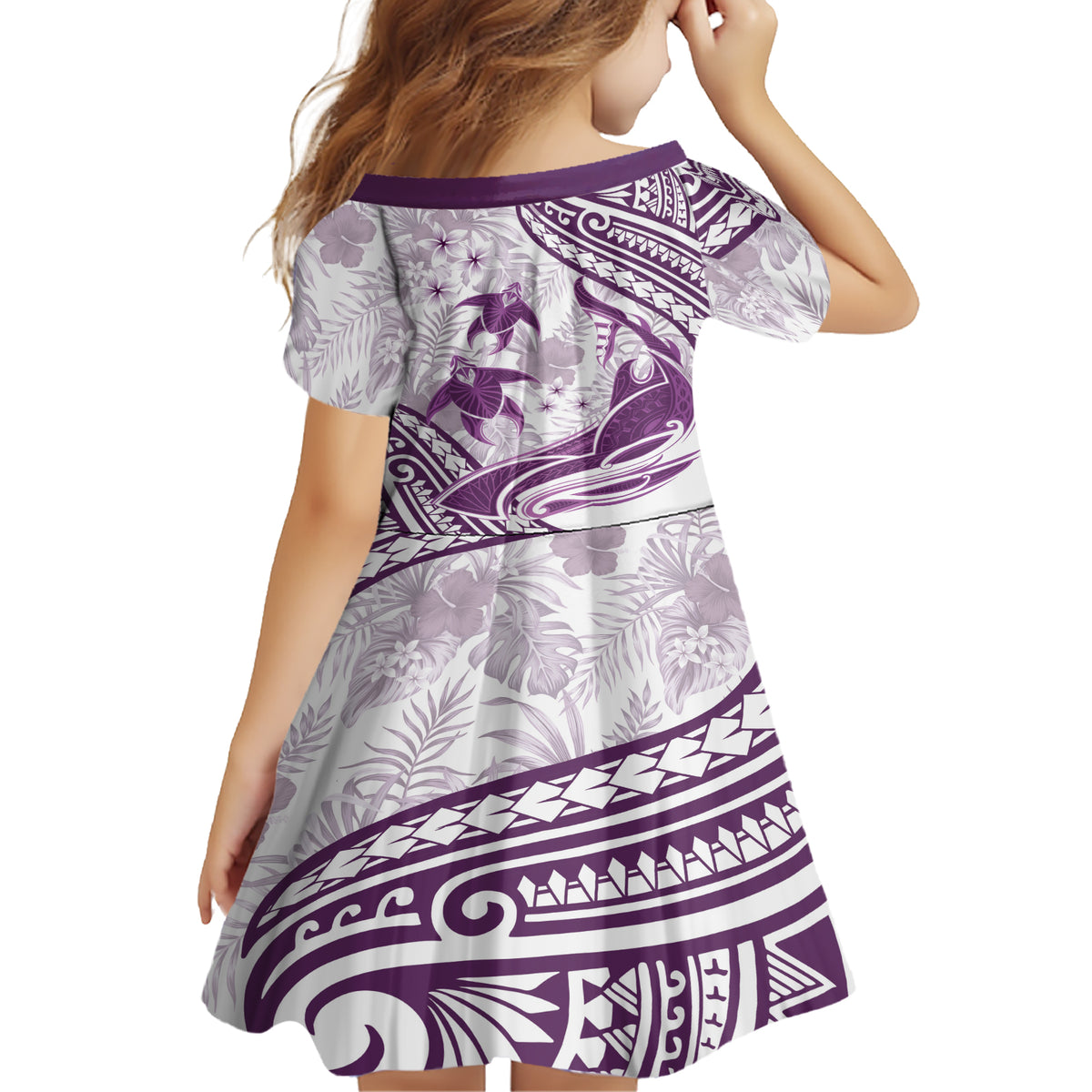 Purple Polynesia Family Matching Short Sleeve Bodycon Dress and Hawaiian Shirt Polynesian Turtle Shark Tattoo Tropical Vintage LT14 - Polynesian Pride