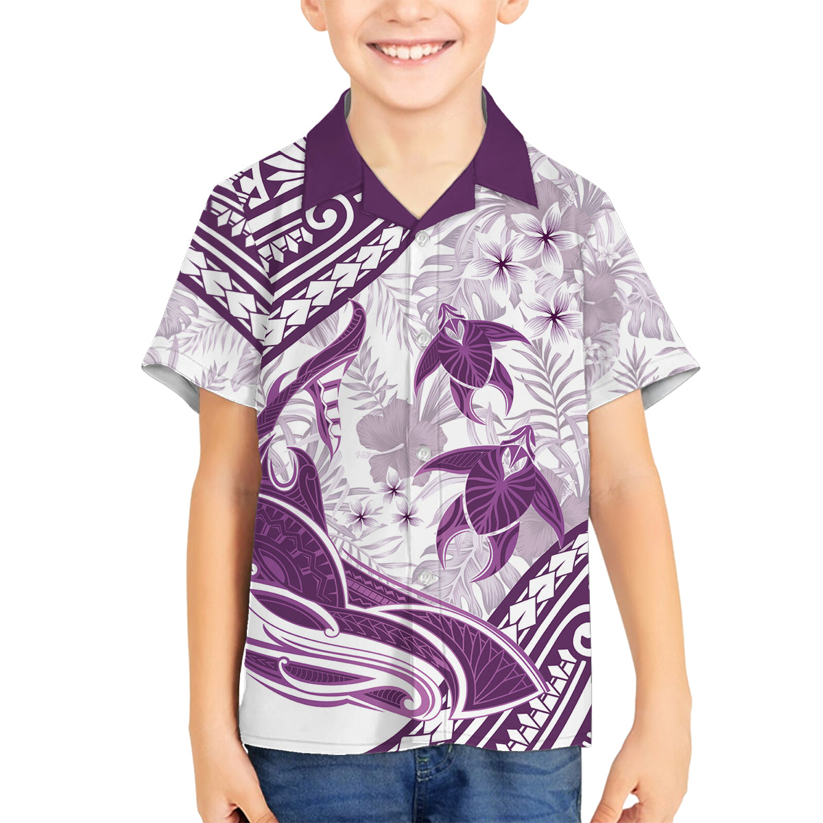 Purple Polynesia Family Matching Summer Maxi Dress and Hawaiian Shirt Polynesian Turtle Shark Tattoo Tropical Vintage LT14 Son's Shirt Purple - Polynesian Pride