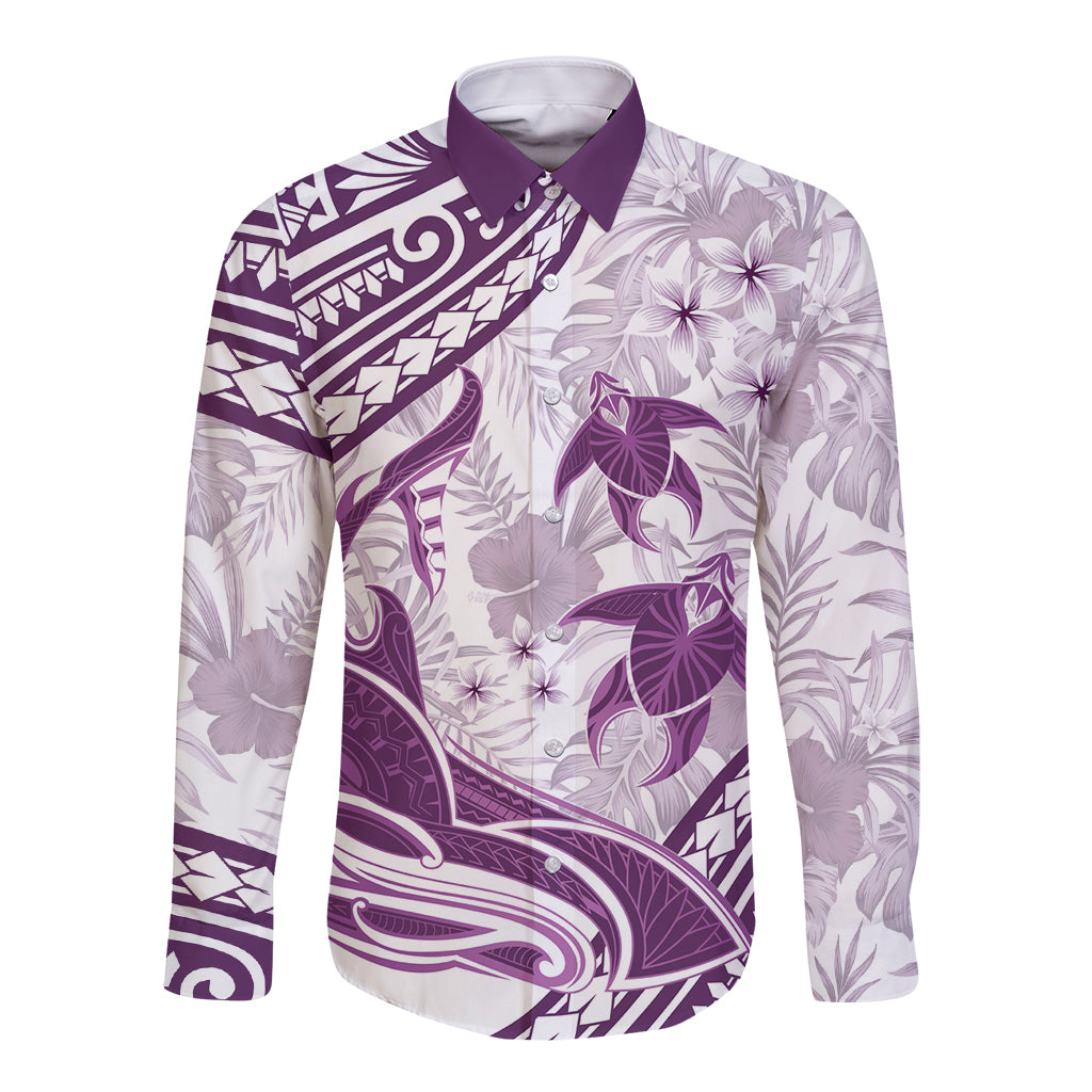 Purple Polynesia Long Sleeve Button Shirt Polynesian Turtle Shark Tattoo Tropical Vintage LT14 Unisex Purple - Polynesian Pride